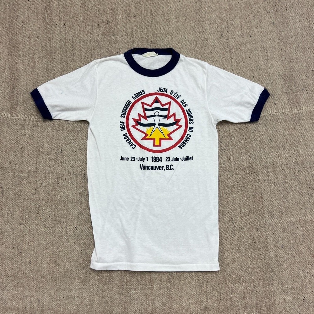 Vintage‎ Canada Deaf Summer Games Shirt Mens Small White 1980s Vancouver